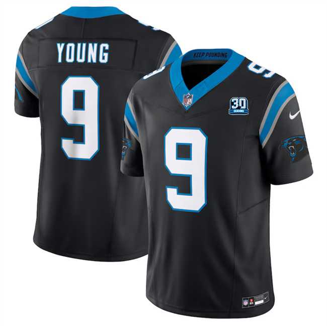 Men & Women & Youth Carolina Panthers #9 Bryce Young Black 2024 30th Anniversary Patch F.U.S.E. Vapor Limited Stitched Football Jersey->carolina panthers->NFL Jersey